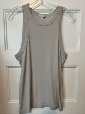 James Perse Lightweight Taupe Ribbed-Trim Tank